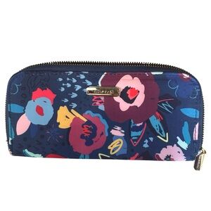 Travelon, Floral Print, RFID, Travel Wallet, 8” X 4” Striped Lining Blue Pink